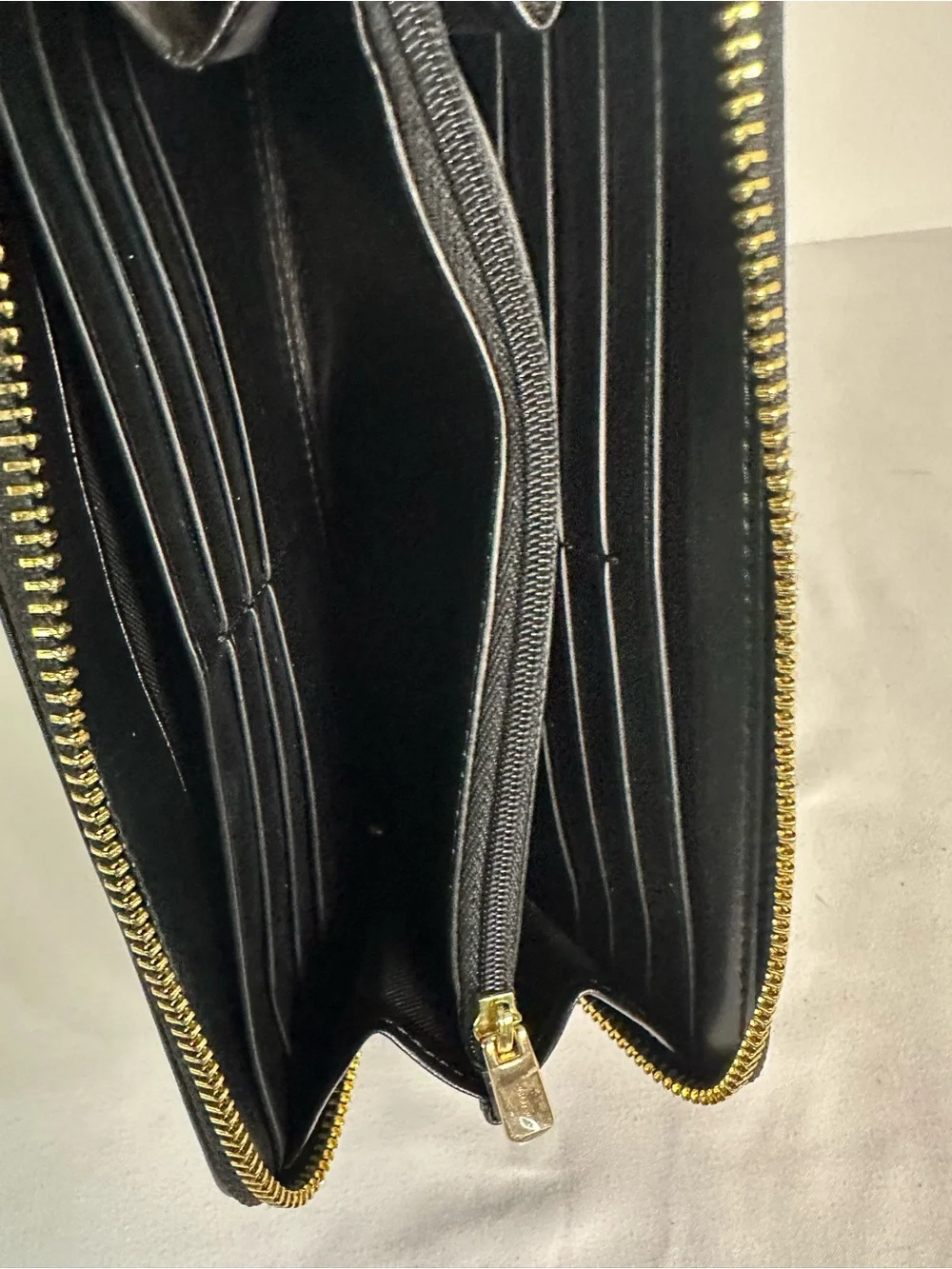 Coach Khaki Brown Signature Canvas Long Zip Around Wallet with Black Trim